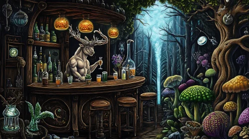 Mystical Bar in Forest with Deer Character