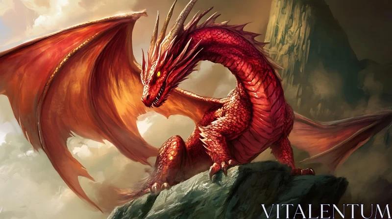 AI ART Crimson Dragon on Mountain Ledge