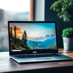 Dell Laptop Displaying Scenic Mountain View