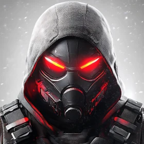 Sci-Fi Masked Figure with Glowing Eyes