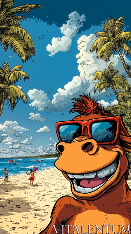 Tropical Cartoon Beach Scene AI Image