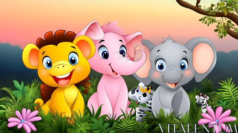 Cheerful Jungle Friends Cartoon Illustration AI Image