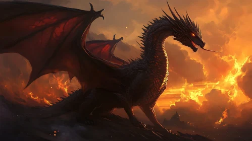Dragon Silhouette Against Blazing Sunset