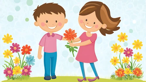 Children's Cartoon Flower Exchange