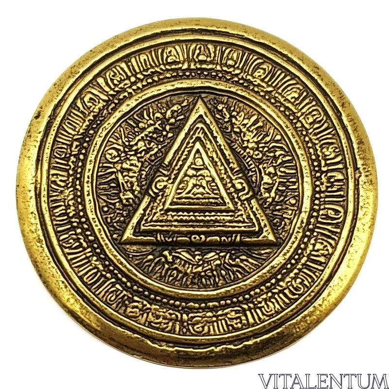 Ancient Gold Coin with Carved Triangle AI Image