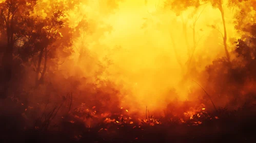 Ethereal Sunlit Forest with Smoky Atmosphere