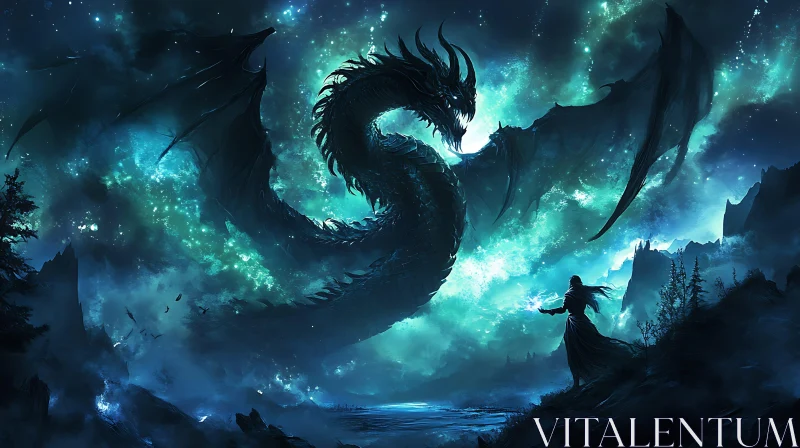 AI ART Mystical Dragon and Woman Artwork