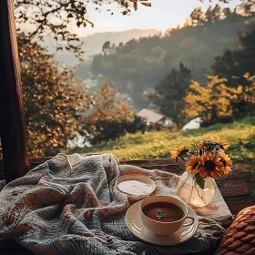 Serene Morning with Coffee and Sunflowers