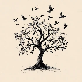 Birds Flying From Tree Illustration