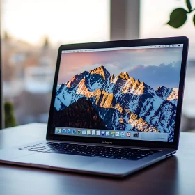 Sleek Laptop Featuring Scenic Mountain Wallpaper