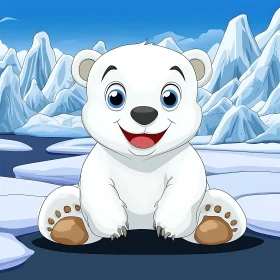 Cartoon Polar Bear in Arctic Landscape