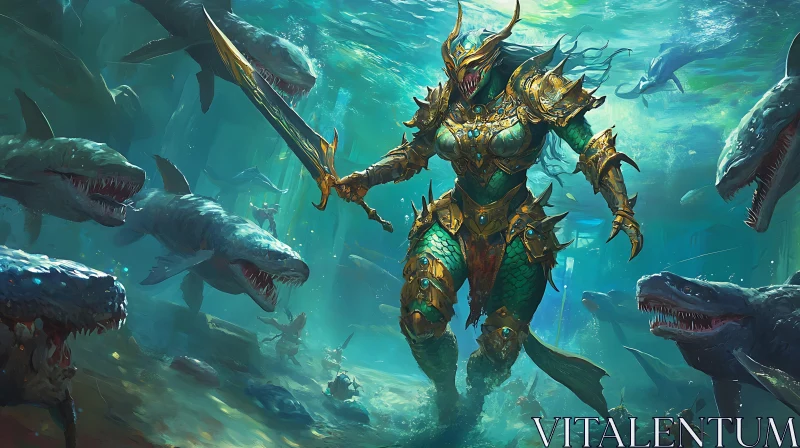 AI ART Armored Warrior in the Deep Sea