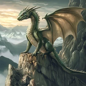 Green Dragon Overlooking Misty Mountains