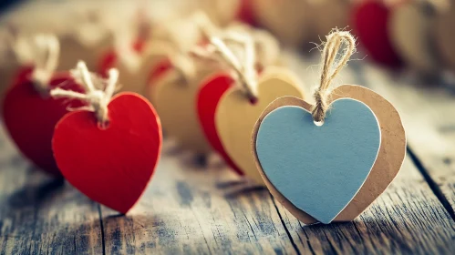 Colorful Heart-Shaped Tags on Wooden Table