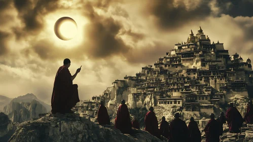 Monks at the Holy Mountain Temple