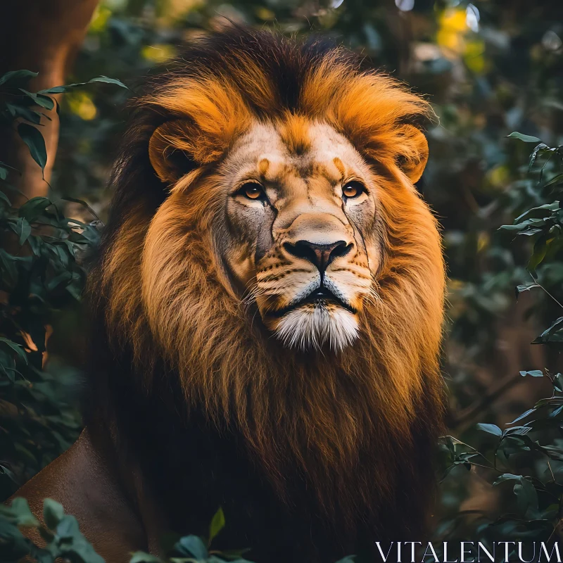 Lion in the Greenery AI Image