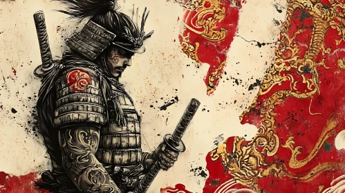 Ancient Japanese Samurai Warrior Illustration