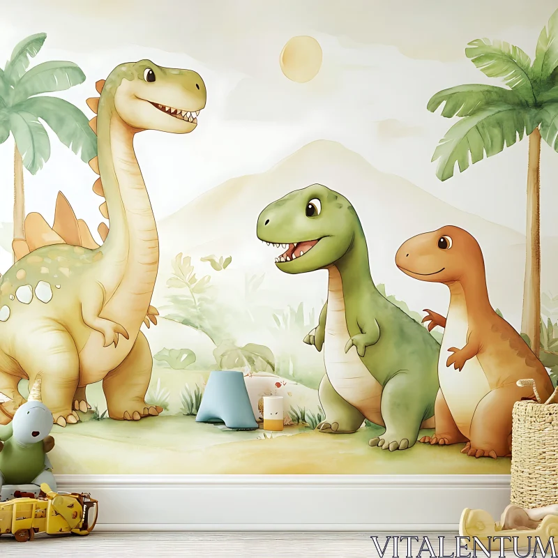 Playful Dinosaur Room Decor AI Image