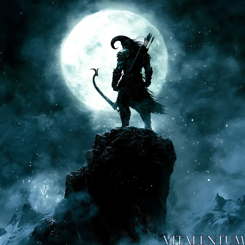 Lone Warrior Under Moonlight AI Image