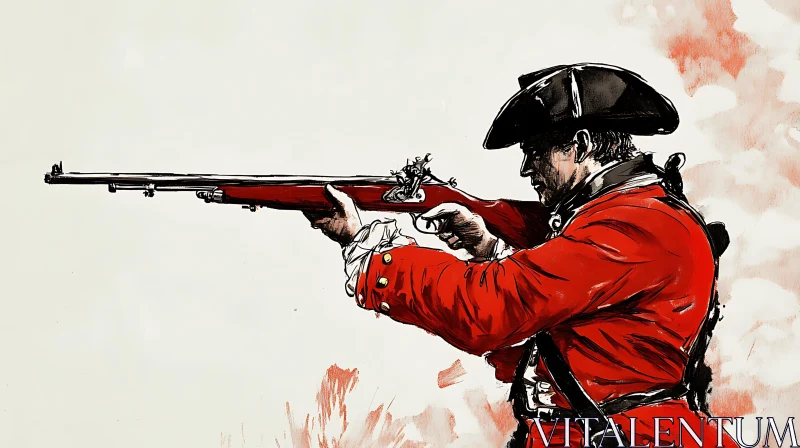 Redcoat Soldier Ready to Fire Musket AI Image