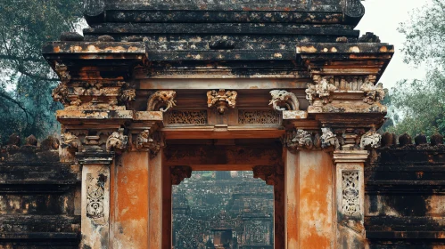 Ornate Stone Archway and Distant Structure