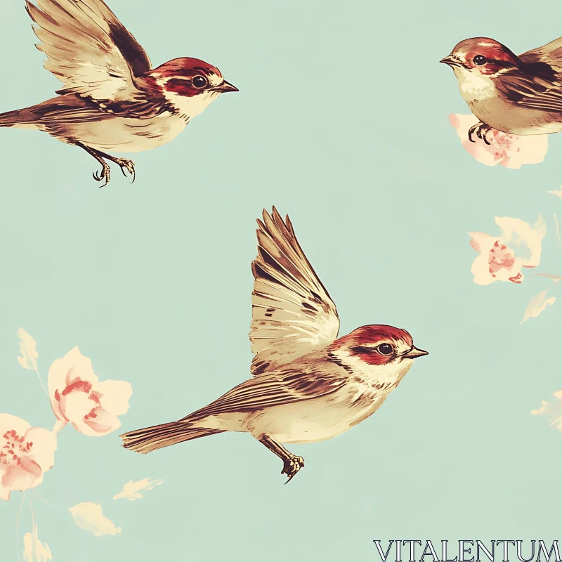 Birds and Blossoms Vintage Design AI Image