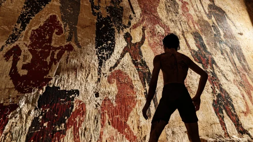 Man Contemplates Ancient Cave Art