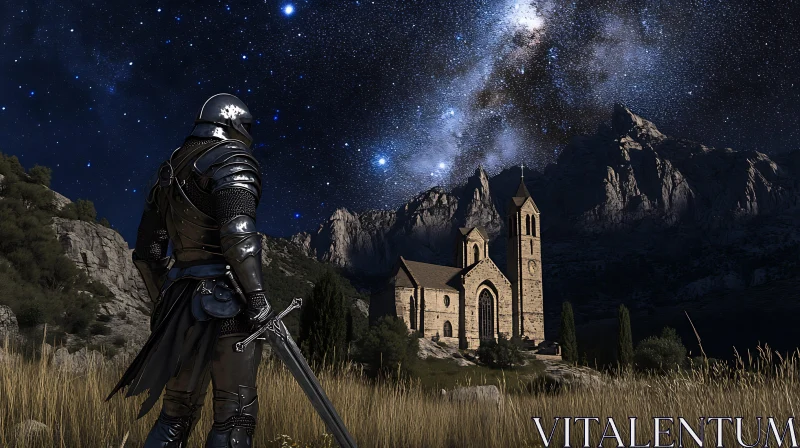 Armored Knight Under a Starry Sky AI Image