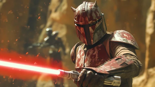 Lightsaber Wielding Armored Warrior