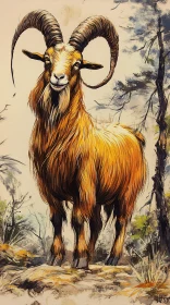 Wild Goat in Forest Setting