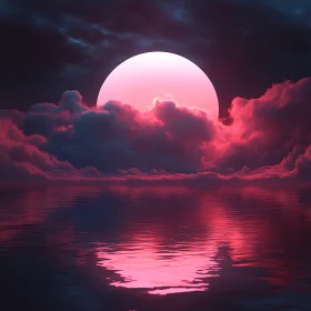 Ethereal Pink Moon Seascape