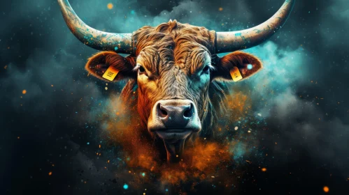 Bull in Surrealistic Atmosphere - Mixed Media Artwork