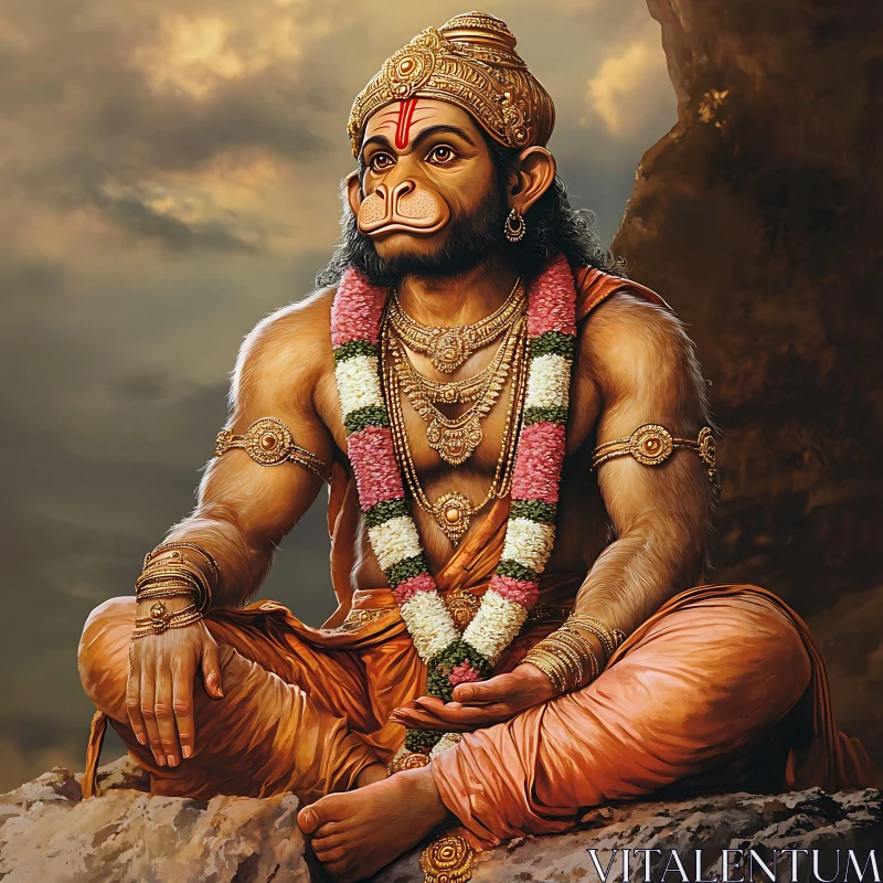 Meditative Hanuman: A Spiritual Art Piece AI Image