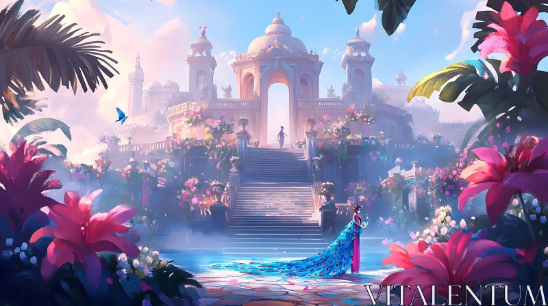 AI ART Floral Palace Scenery with Elegant Figure