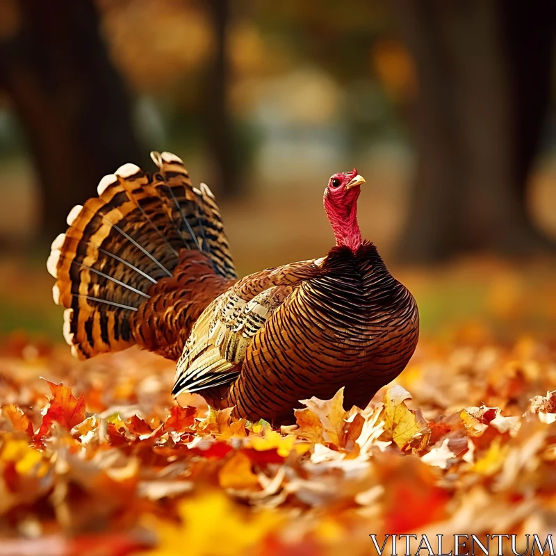 Turkey in Autumn Leaves AI Image