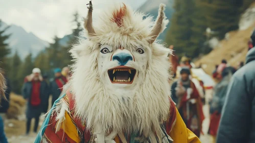 Horned Mask in Mountainous Landscape