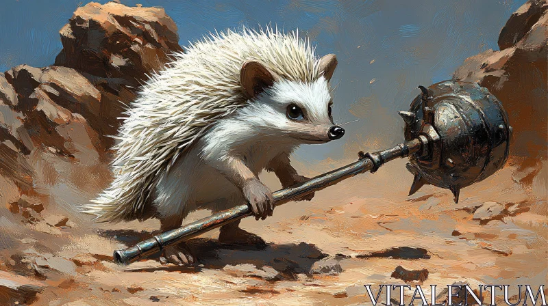 AI ART Fantasy Hedgehog with Mace