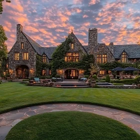 Elegant Mansion with Garden at Dusk