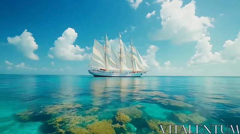 AI ART Majestic Sailboat in Crystal-Clear Sea