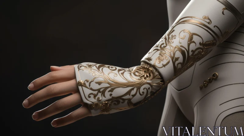 Delicate Ink Drawing of Model with Glove and Gold Ornament AI Image