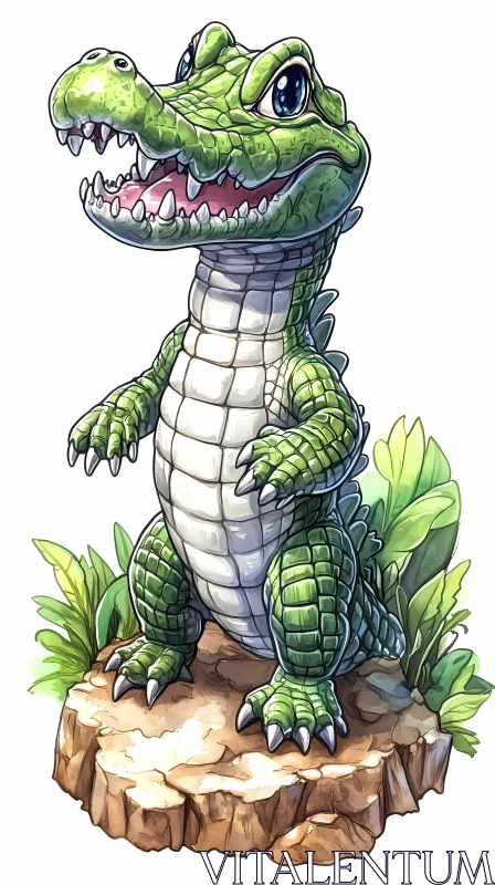 Cute Crocodile Cartoon Art AI Image