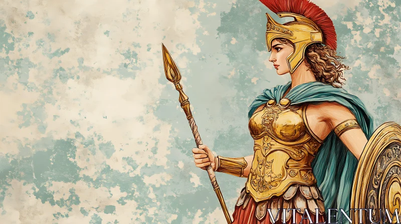 Golden Athena with Spear and Shield AI Image