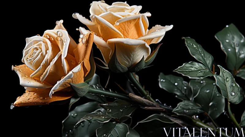 Elegant Orange Roses with Water Droplets - A Poetic Still Life Composition AI Image