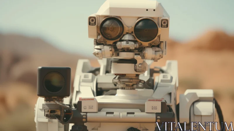 Enigmatic Robot Standing in the Desert - A Captivating Image AI Image