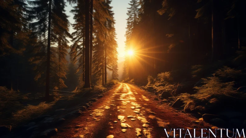 Forest Road at Sunrise: A Romantic Landscape AI Image