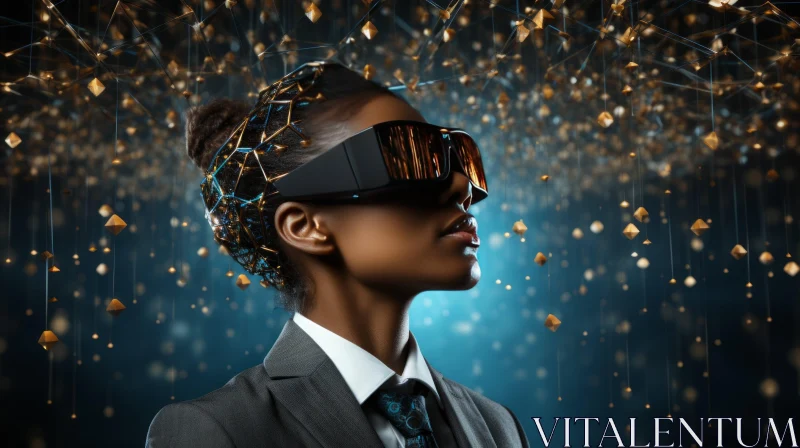Intelligent Woman in Virtual Reality Headset on the Blockchain AI Image