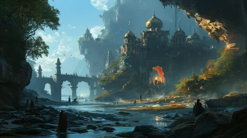 Majestic Fantasy Landscape Painting | Ruined City, Mountains, River