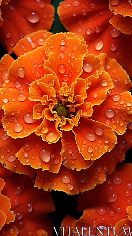 Multilayered Orange Flower with Water Droplets AI Image