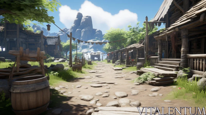Old Town Street in Video Game: A Rustic Naturalism Masterpiece AI Image