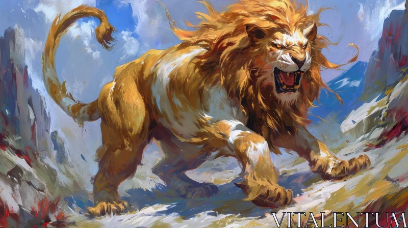 Power and Beauty: Majestic Lion Digital Painting AI Image